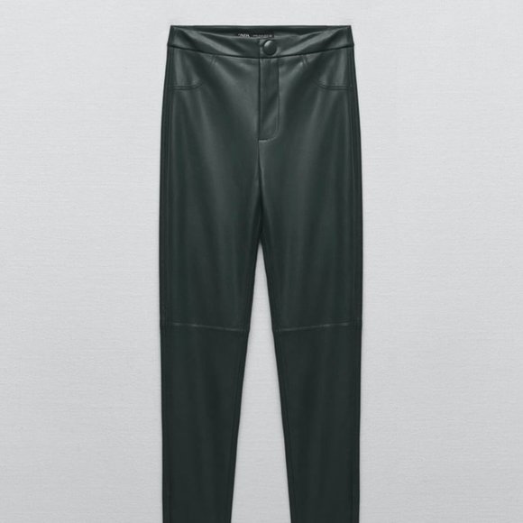 ZARA Women's Faux Leather Skinny Leggings(Dark Green, US M, L, XL/EUR M, L, XL) - Picture 6 of 11